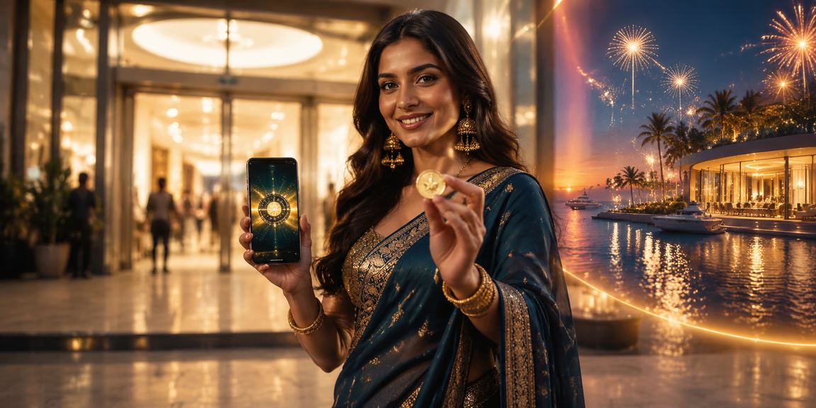 Mobile casino app interface displaying vibrant blue and gold theme